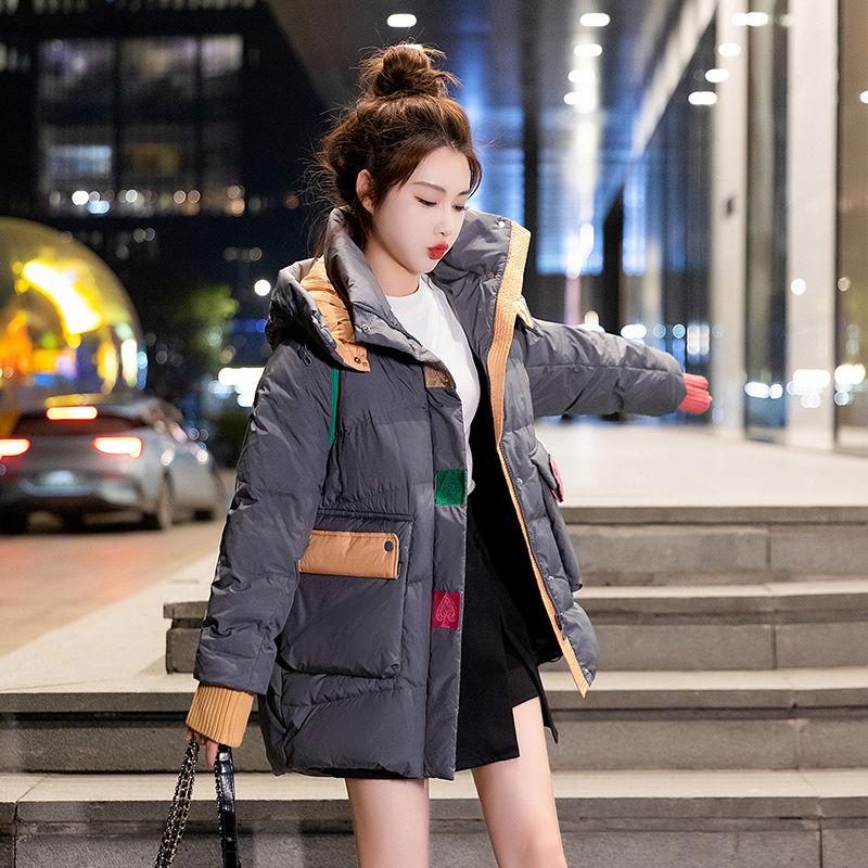 Зимнее модное хлопковое пальто свободного кроя с цветными блоками для зимы