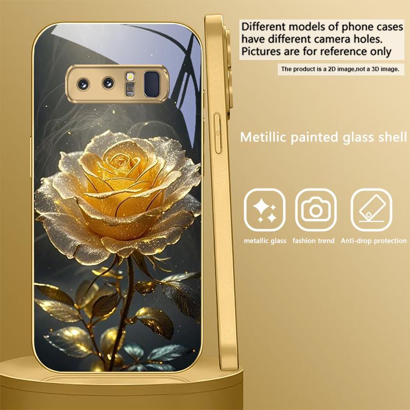 Элегантная золотая роза Для Samsung A 01 52S A04 A05S A10 A12 A13 22 23 24 36 42 M02 Note 10 20Ultra 8 9 Золотой стеклянный чехол для телефона