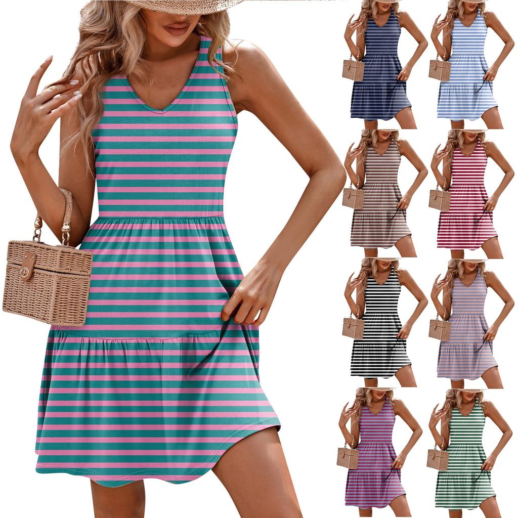 Женские летние модные повседневные платья с v-образным вырезом в стиле пэчворк без рукавов с принтом-жилетом