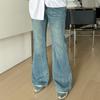 Большие размеры женские весенние повседневные свободные ретро-джинсы с высокой талией слегка расклешенные широкие брюки