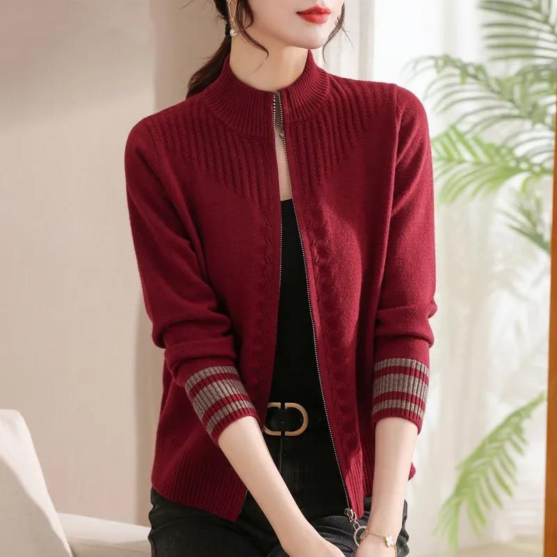 Jacket Knitted Cardigan Women's Spring and Autumn Stand-up Collar Zipper Sweater Jacket Loose Short Zipper Outer Wear