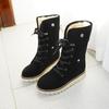 Snow Boots Women Suede Furry Solid Color Round Toe Lace Up Flat Cotton Shoes Winter Casual Plush Fur Warm Platform Ankle Boots