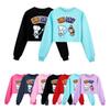 4187 Kids Girls Bunny Monkey Printed Casual Long Sleeves Short Style Sweatshirt