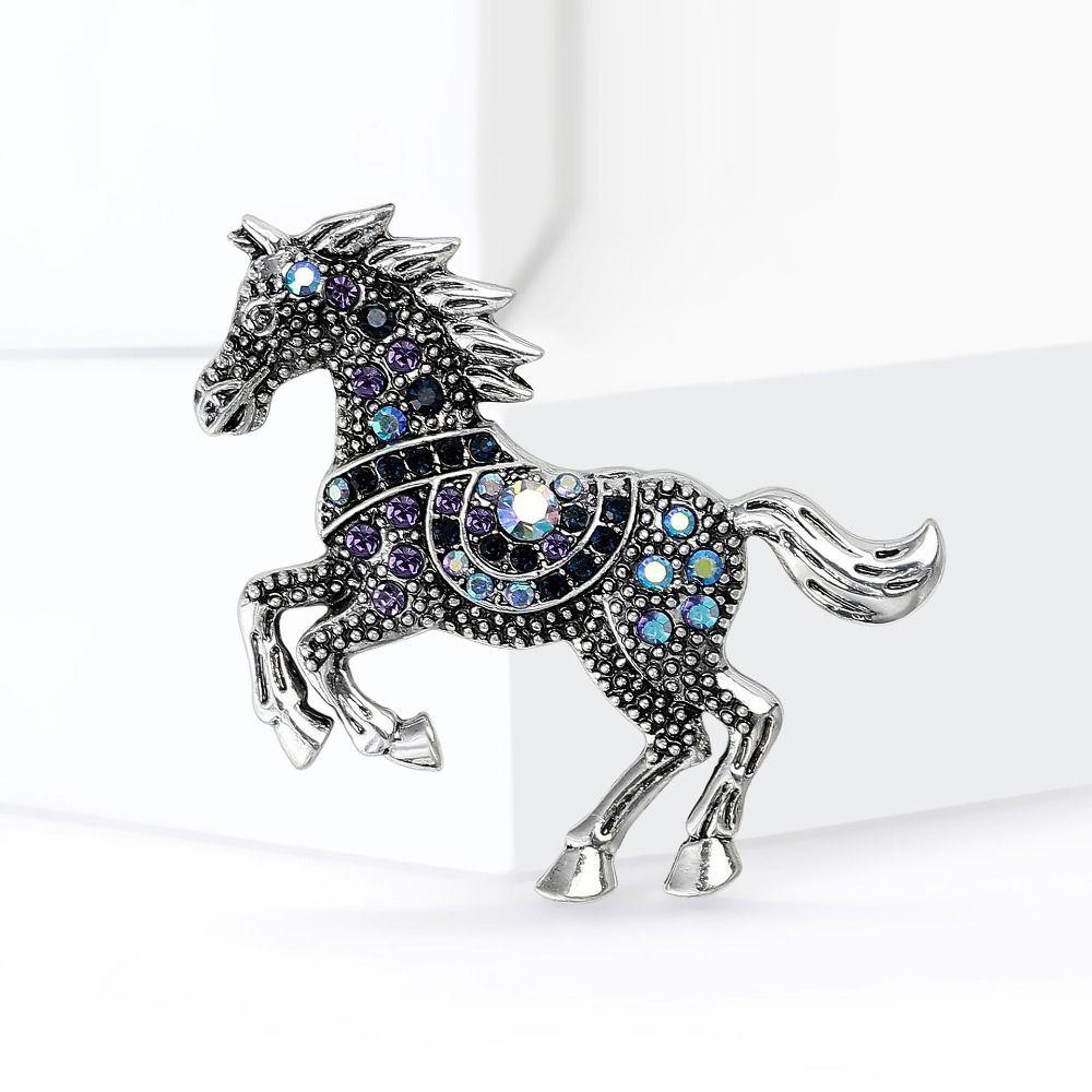 Casual Zodiac Animal Lapel Pins Luxury Metal Badge Pin Rhinestone Horse Brooches New Year Gifts