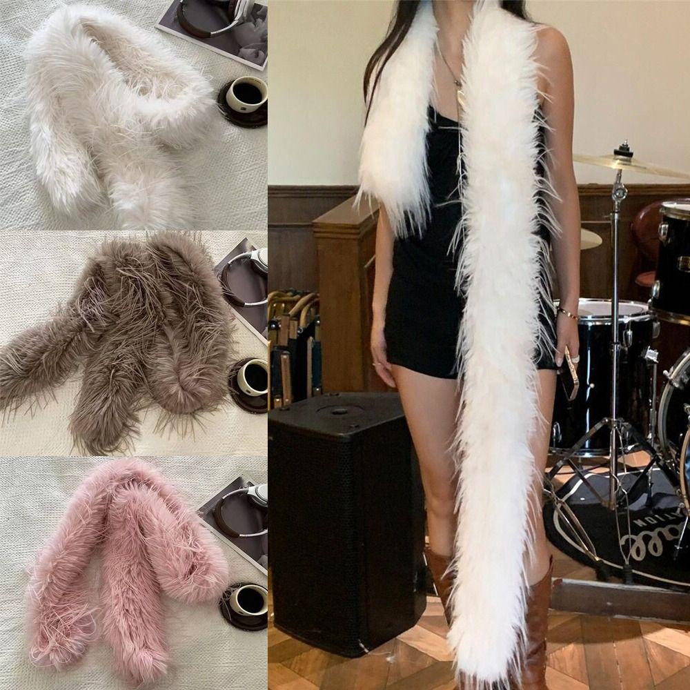 180cm Y2K Girl Scarf Party Ladies Tassels Scarves Fashionable Plush Long Strip Scarf Outdoor
