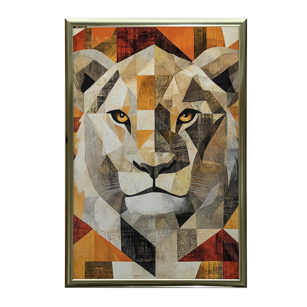 Plakat Lew W Geometrii Plakat Lew W Geometrii, 70X100 Cm, Rama Drewniana Ciemny Brąz, Papier Matowy 230 Gsm