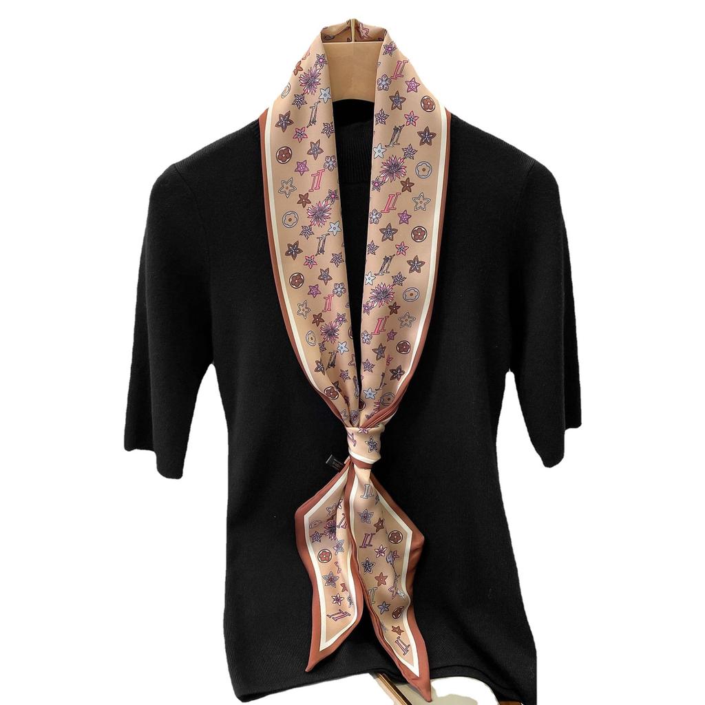 Новый европейский и американский ретро-шелковый шарф с цепочкой для женщин, повязка на голову, шарф на ключицу, длинный шарф-лента, завязывающаяся сумка