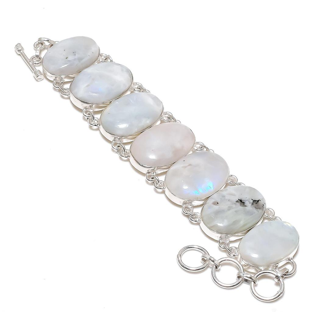 Natural Rainbow Moonstone Gemstone Handmade 925 Sterling Silver Bracelet, Moonstone Bracelet For Wife , Unisex Bracelet, Wadding Gifts