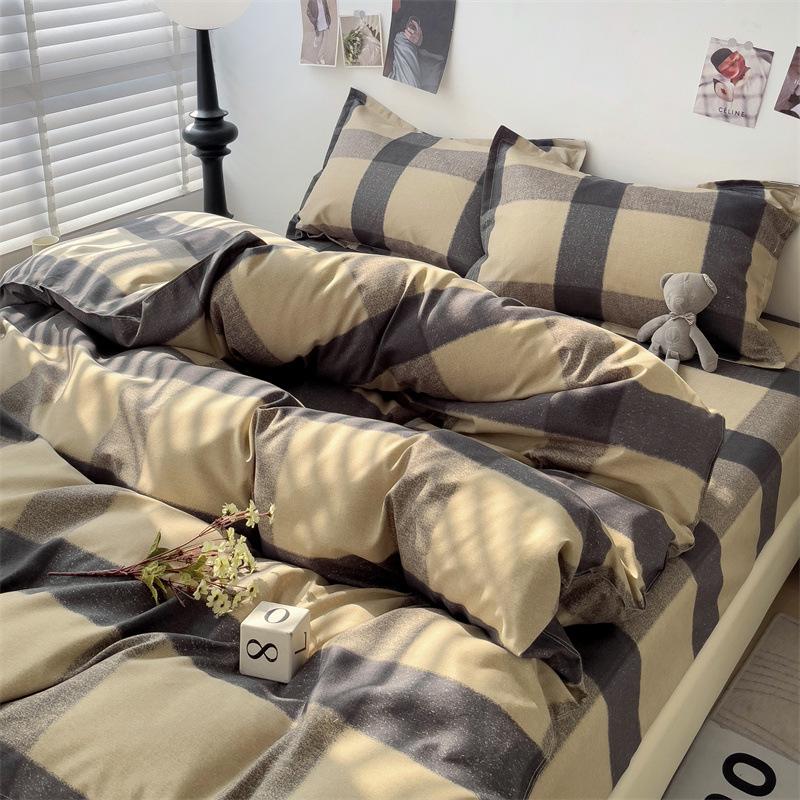 Набор из 4 предметов Класс А Материнский Младенческий класс Маленький Свежий Шлифованный Набор из 4 предметов Приятная к коже Простыня Стиранный хлопок Пододеяльник Общежитие Набор из 3 предметов