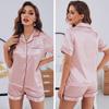 Womens Silk Satin Pajamas Set Short Sleeve Two-piece Pj Sets Sleepwear Loungewear Button-Down