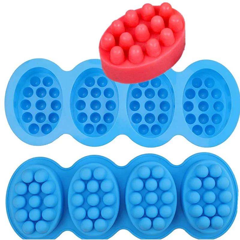 4 -Cavities Silicone Massage Soap Mold Oval Candy Making Mould Caking Baking Tray Muffin Cups
