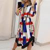 Women's Autumn New MIDI Printed Plaid Lapel Lace-up Dress Fashion Slim High Waist Slimming Temperament Long Dress