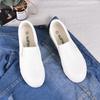 Unisex Pure White Leather Slip-On Shoes: Waterproof, Dirt-Resistant, for Couples, Men's and Women's Casual Flat Style.
