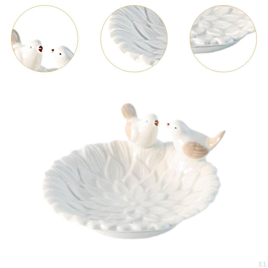 12.8 Cm Round Porcelain Jewelry Tray for Earrings And Business Cards with 2 Bird Statues As A