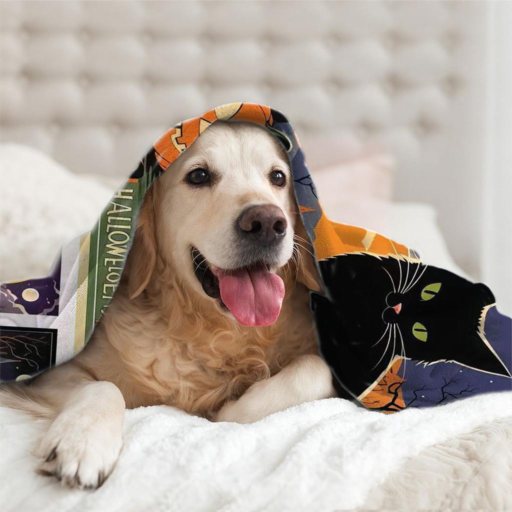 Halloween checkered cat Printed Blanket for Sofa Travel Camping Living Room Office Conditioning Blanket for All Seasons Gifts