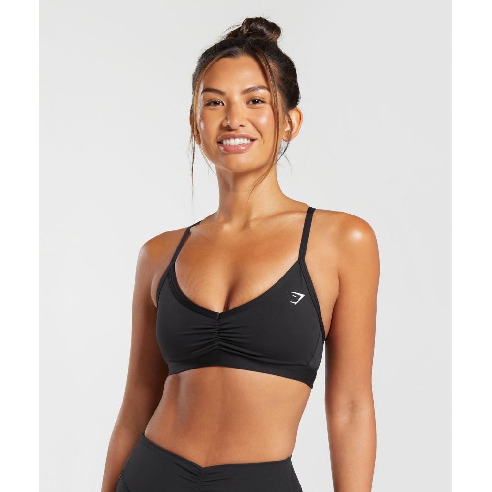 Gymshark Спортивный бюстгальтер с рюшами на бретелях, черный B6a6i Bb2j