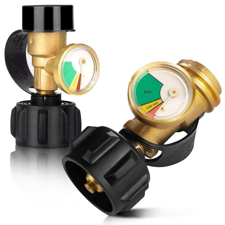 Bestfire 2 PCS Propane Tank Gauge With Leak Detector – Universal Level Indicator For 5-40Lb Tanks – QCC1/Type 1 Connection – Brass Construction