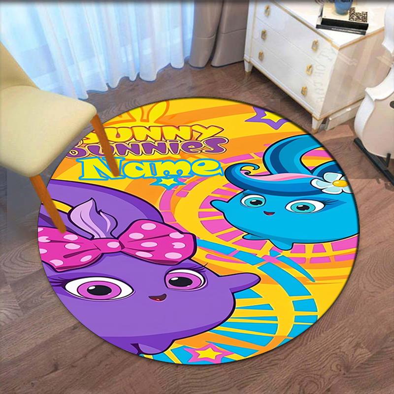 Custom Name Sunny Bunnies Printed Round Rug Carpet Chair Rug Area Rug Entryway Doormats,for Office Chair Living Room Bedroom Kitchen Room.