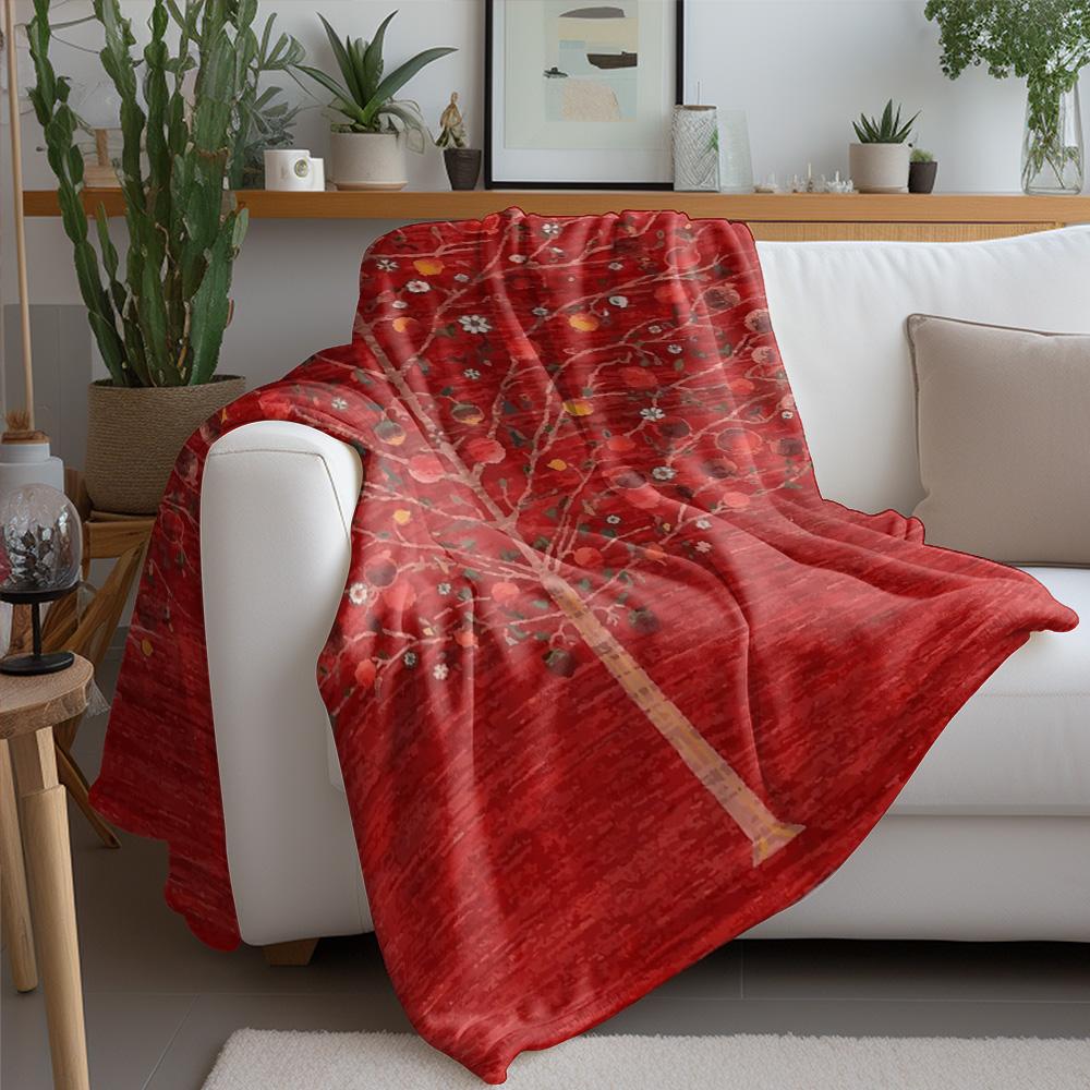 Red Floral Fleece Throw Blanket Soft Cozy Bed Blanket for Women Girls Gift Christmas Decoration