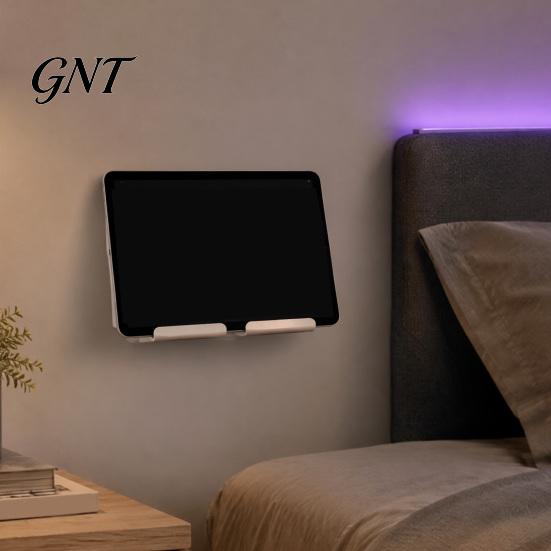 Wall Mounted Device Stand Acrylic Tablet Mount Holder, Universal Smartphone Stand, Bedroom Phone Cable And Charging Hole Organizer for Living