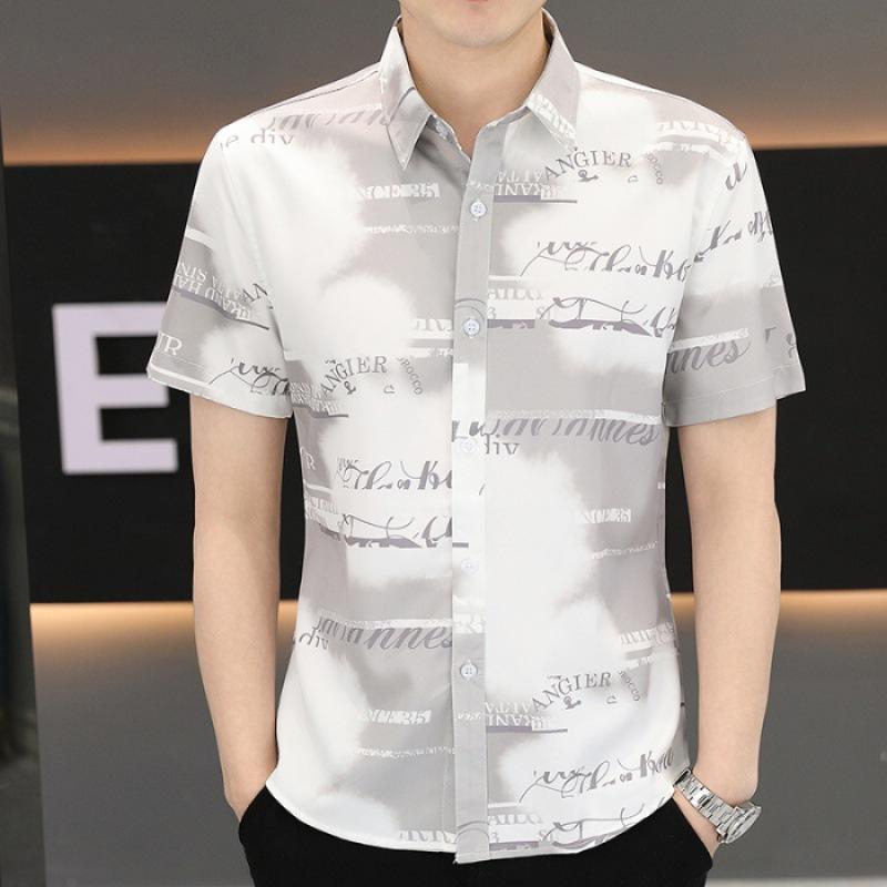 Summer Short-sleeved Shirt Men's Slim Senior Sense of Business Non-iron Striped Short-sleeved Shirt Hairstylist Tide Men's Clothing