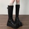 Платформа танкетка каблук женские сапоги до колена модные ремень пряжка слипоны длинные сапоги осень зима женская обувь