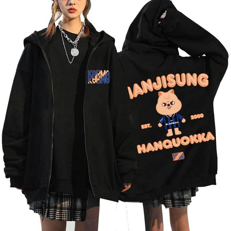 Stray Kids SKZ Official Fan Merch Zip-Up Hoodie-Free Oversized Sweatshirt Women Winter Casual Wear