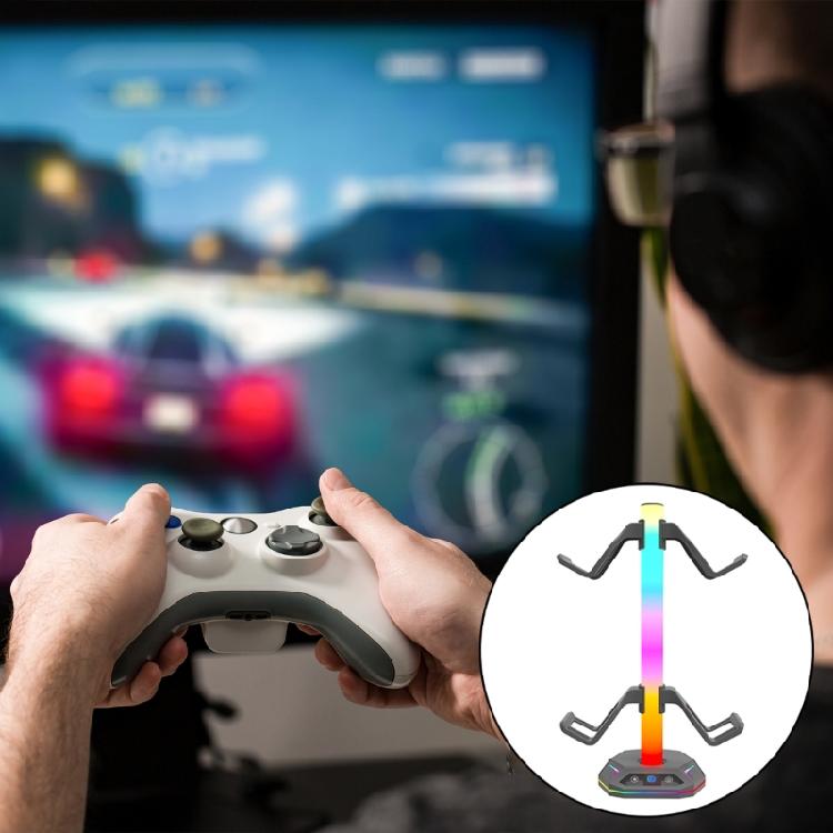 Игровой светодиодный держатель для наушников Держатель для контроллера Стенд для гарнитур Стенд для контроллера Вешалка Игровая док-станция Аксессуары для стола