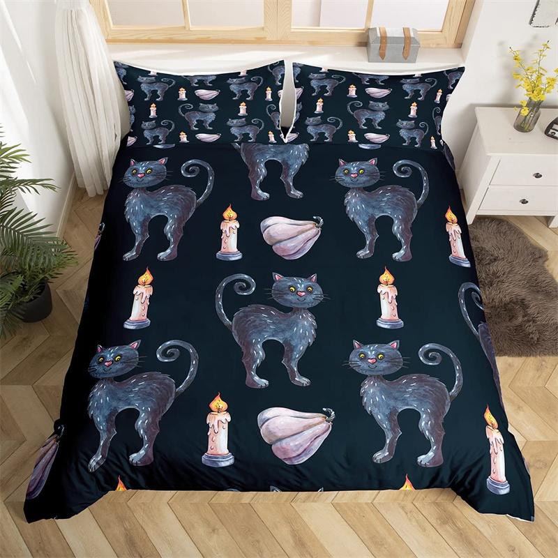 Cute Halloween Cat Duvet Cover Mystery Castle Bedding Collection For Kids Teen Microfiber Misty Forest Bat Quilt Cover Queen Bedclothes