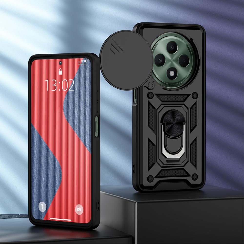 KEYSION Противоударный чехол для OPPO Reno12 F 5G Slide Push Pull Camera Защитное кольцо Подставка для телефона Задняя крышка для OPPO Reno 12 F 5G