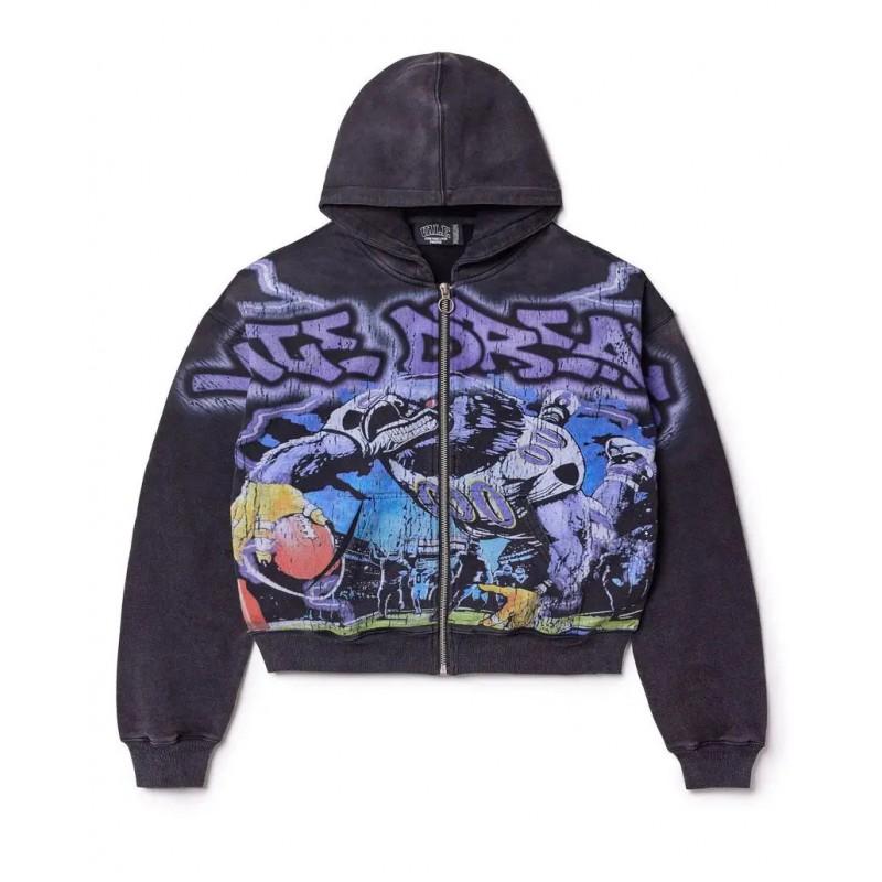 Unisex Vintage Camo Zip-Up Hoodie Sweatshirt - Loose Fit Casual Sportswear