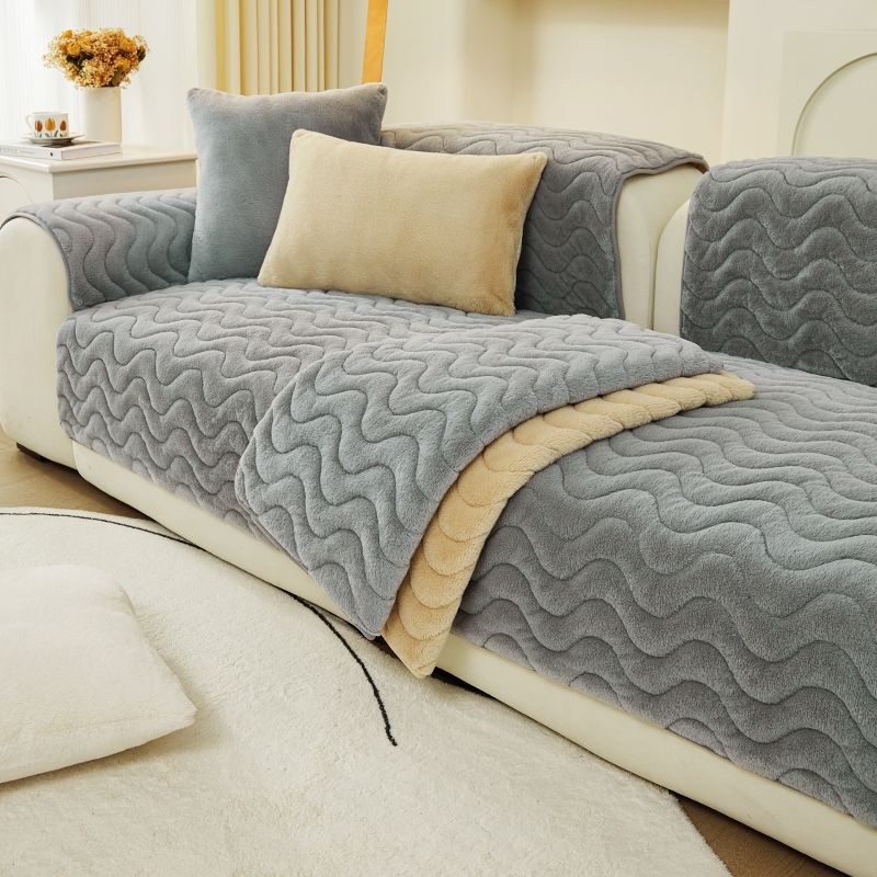 Плюшевый чехол для дивана с кроликом, высококлассный однотонный полосатый утолщенный нескользящий диван-полотенце, теплый диван-полотенце для гостиной, спинка дивана, подлокотники