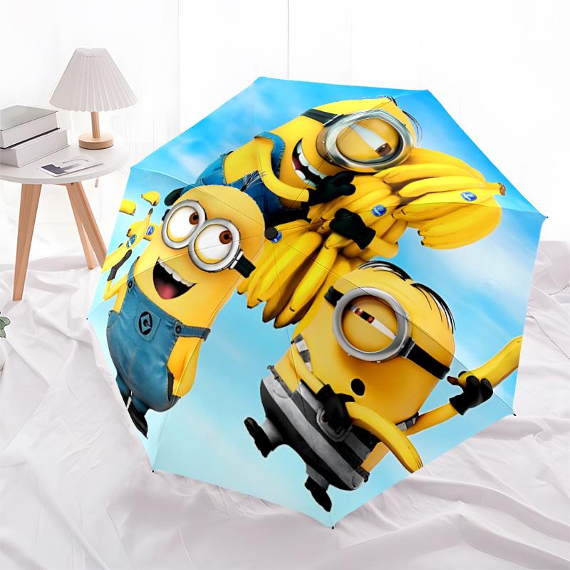 1PC Banana, Minions Pattern Automatic Folding Umbrella, Portable Collapsible Design, Casual Outdoor Accessory, For All Seasons, Christmas Birthday Fes