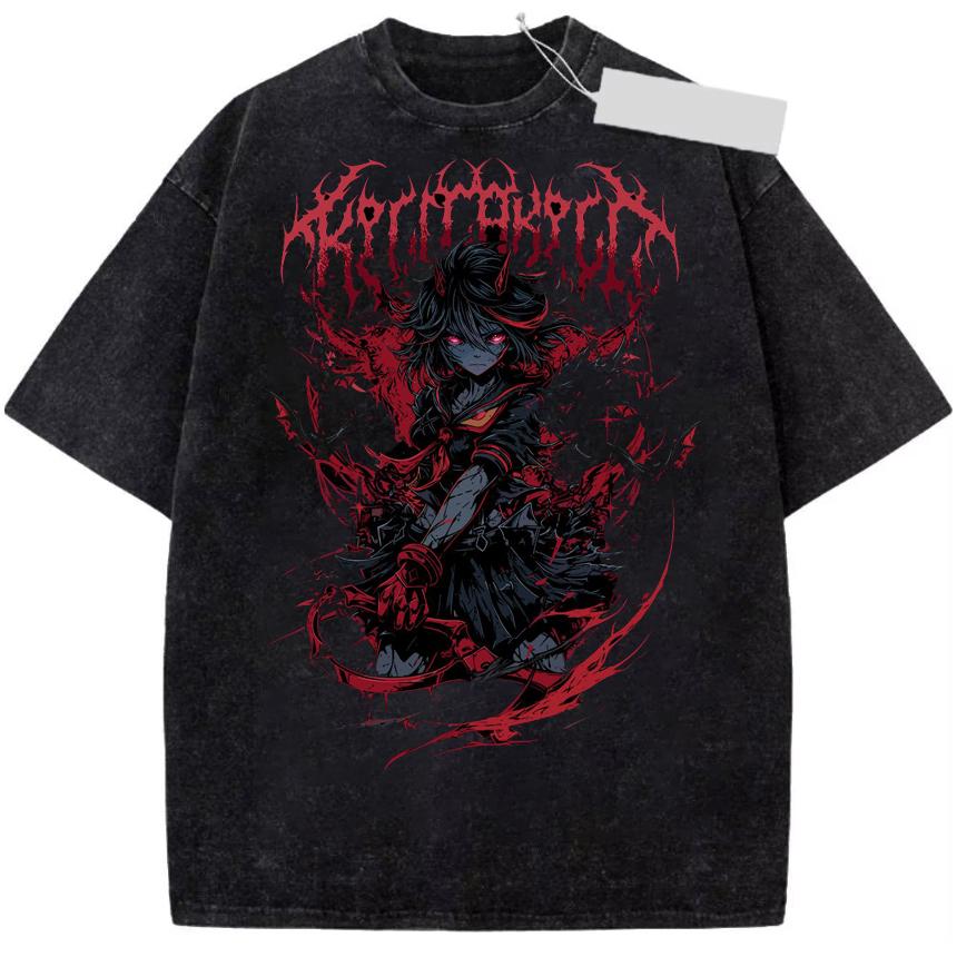 Kill La Kill Anime Matoi Ryuuko Print T-shirt Clothing Men Women Cotton Tshirts Vintage Washed Tee Harajuku Oversized T Shirt