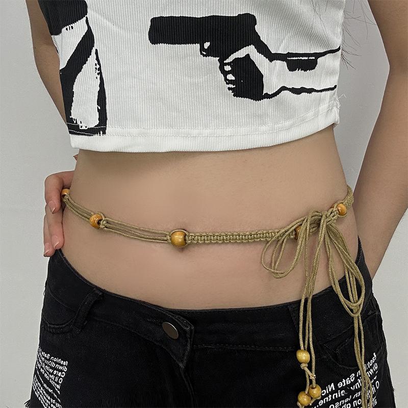 Винтажный этнический стиль, плетеный вручную пояс, женский, декоративная цепочка на талию для платья, универсальный богемный пояс Y2K