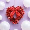 Tinsel Heart Shaped Wreath with Bow for Front Door Valentine's Day Red Pink Heart Wreath