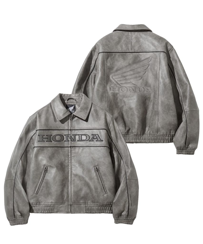 Phyps Motorcycle Engineered Leather Piping Motorcycle Jacket Gray