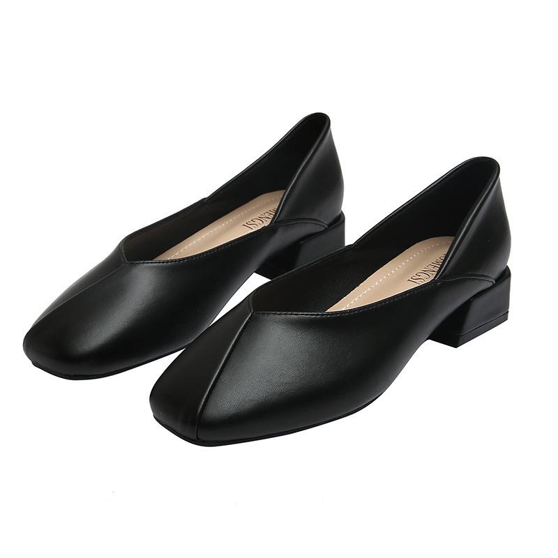 2024 Новая весна-лето Женская кожаная обувь Туфли-лодочки на квадратном каблуке Удобные повседневные туфли на высоком каблуке для девочек Мокасины для отдыха