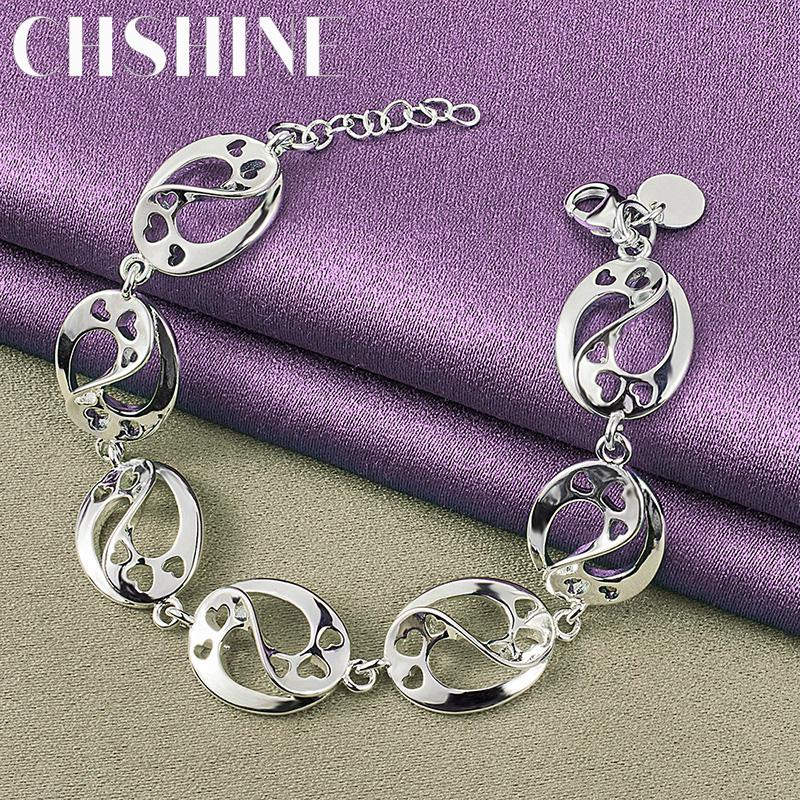 CHSHINE Изящный браслет-шарм из стерлингового серебра 925 пробы, круглый, для женщин, для свадьбы, вечеринки, модная бижутерия