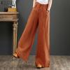 ZANZEA Vintage Women Elastic Waist Business Casual Wide Leg Trousers Culottes Flare Long Pants