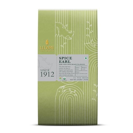 LUXMI Estates Spiced Earl Grey Tea 25 Tea Bags (50 Gm) Pack |Earl Grey Spice Black Tea Blend|Usda Certified Organic