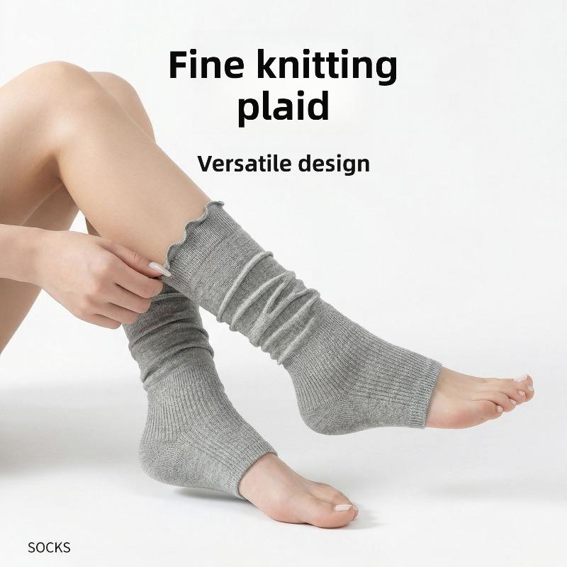 Spring and Summer Pile Pile Socks with Wooden Ear Cuffs, Long Stockings, Breathable, Suitable for Walking, Slimming, Versatile, Calf Socks