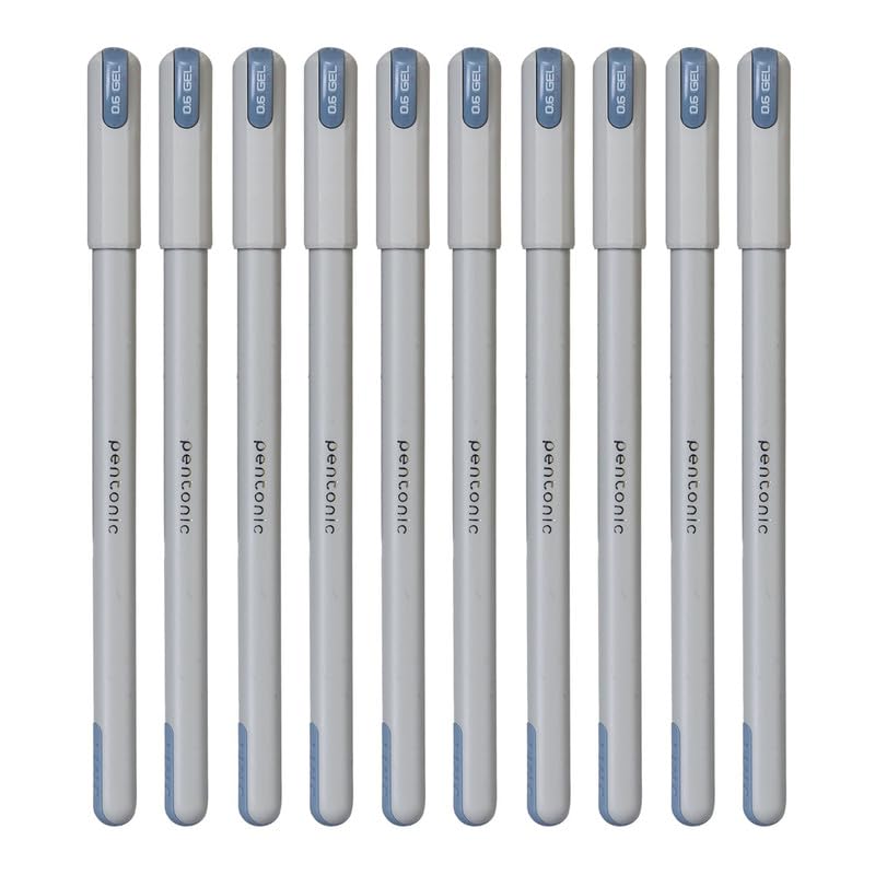 Pentonic Frost 0.6 mm Refillable Gel Pen Pack of 1 X 10pcs| Black Ink | Pastel Grey Body | Smooth Writing for Office, Home & School