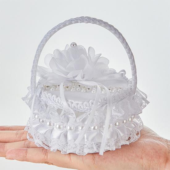 Белая кружевная коробочка для колец, держатель для свадебных колец с ручкой, кольцо с лентой и цветком