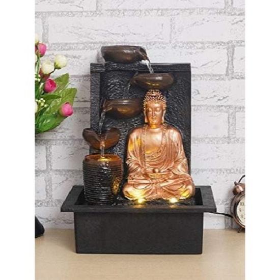 Полирезин Золотисто-коричневый Медитирующий Будда Настольный Для помещений 4 Ступени Дий Водный фонтан для домашнего декора со светодиодной подсветкой и насосом с регулятором скорости