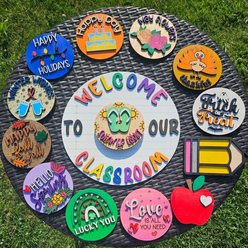 Cartoon Welcome To Our Classroom Sign Wooden Door Hanging Ornament Welcome Door Signs  Classroom