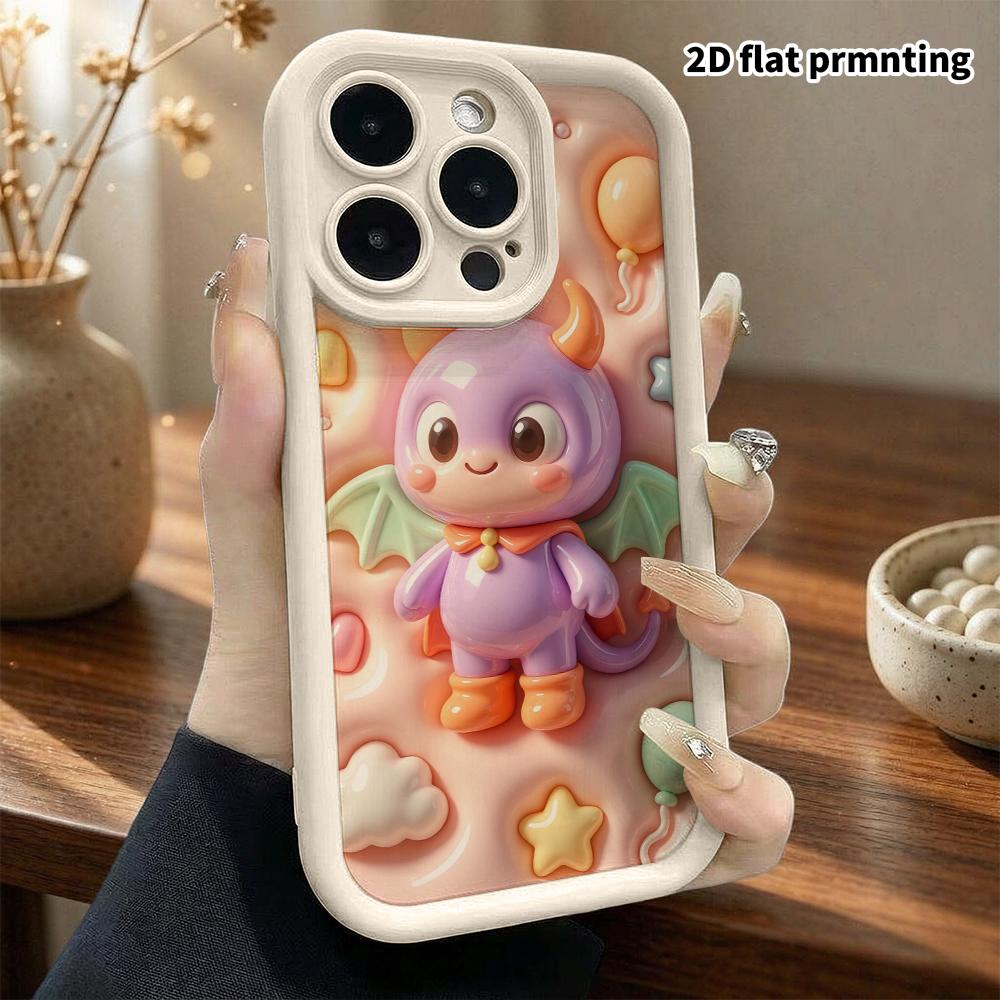 Phone case: 2D flat design suitable for iPhone 18 17 16 15 14 13 Pro protective case, purple little devil, perfect Christmas and Halloween holiday gif