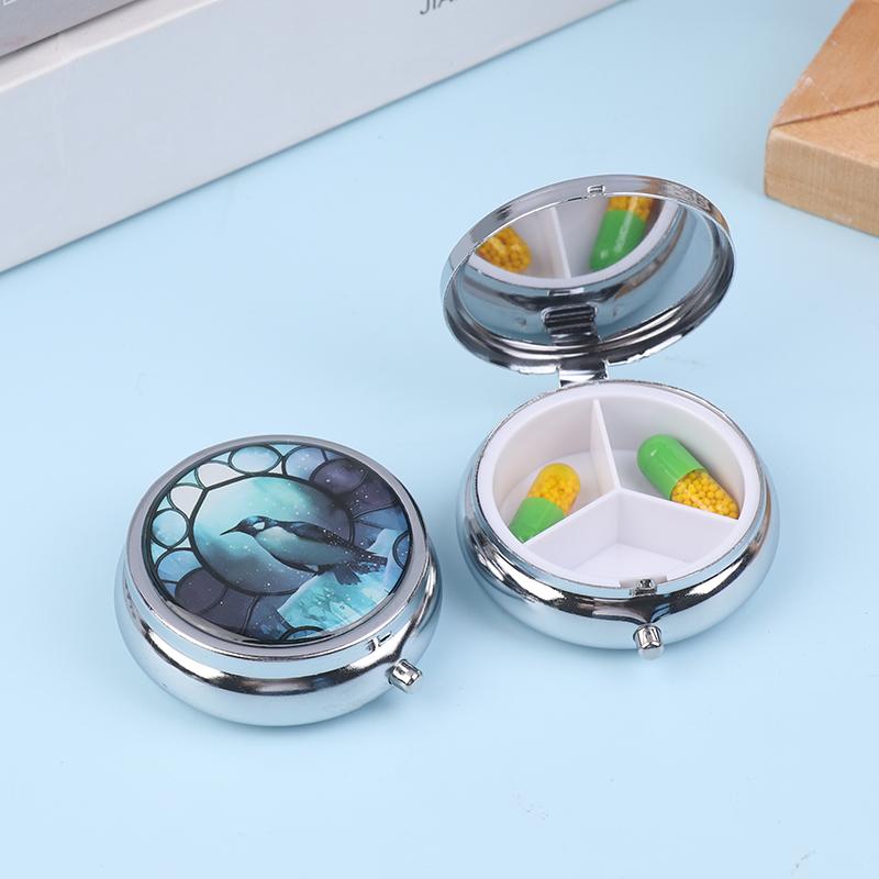 1 шт., круглая таблетка в виде листа стрекозы, 3 отделения, мини-декоративный карманный кошелек, портативный дорожный держатель для таблеток и витаминов Orga