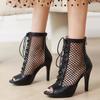 Peep Toe Summer Women Sandals Shoes Large Size High Heel Sexy Cut-out Ankle Boots Lace-up Party Jazz Dance Shoes Female