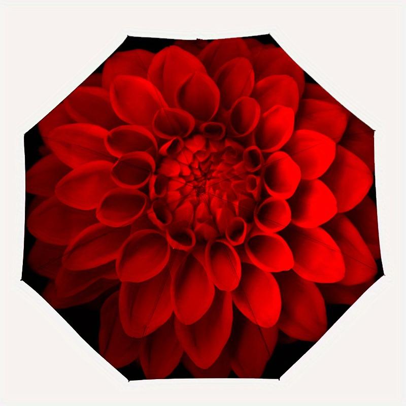1pc Red Dahlia FlowerAutomatic Folding Umbrella, Portable & Foldable Design with 8 Ribs, Casual Outdoor Accessory yy250804154